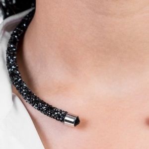 Black & Silvertone Necklace w/Swarovski Crystals